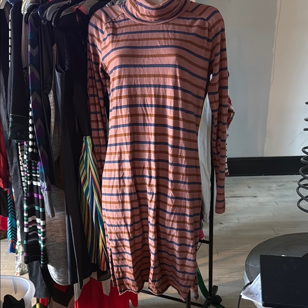 Stateside Long Sleeve Striped Dress in brown and navy